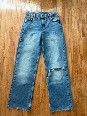 Zara Straight Leg Distressed Blue Jeans